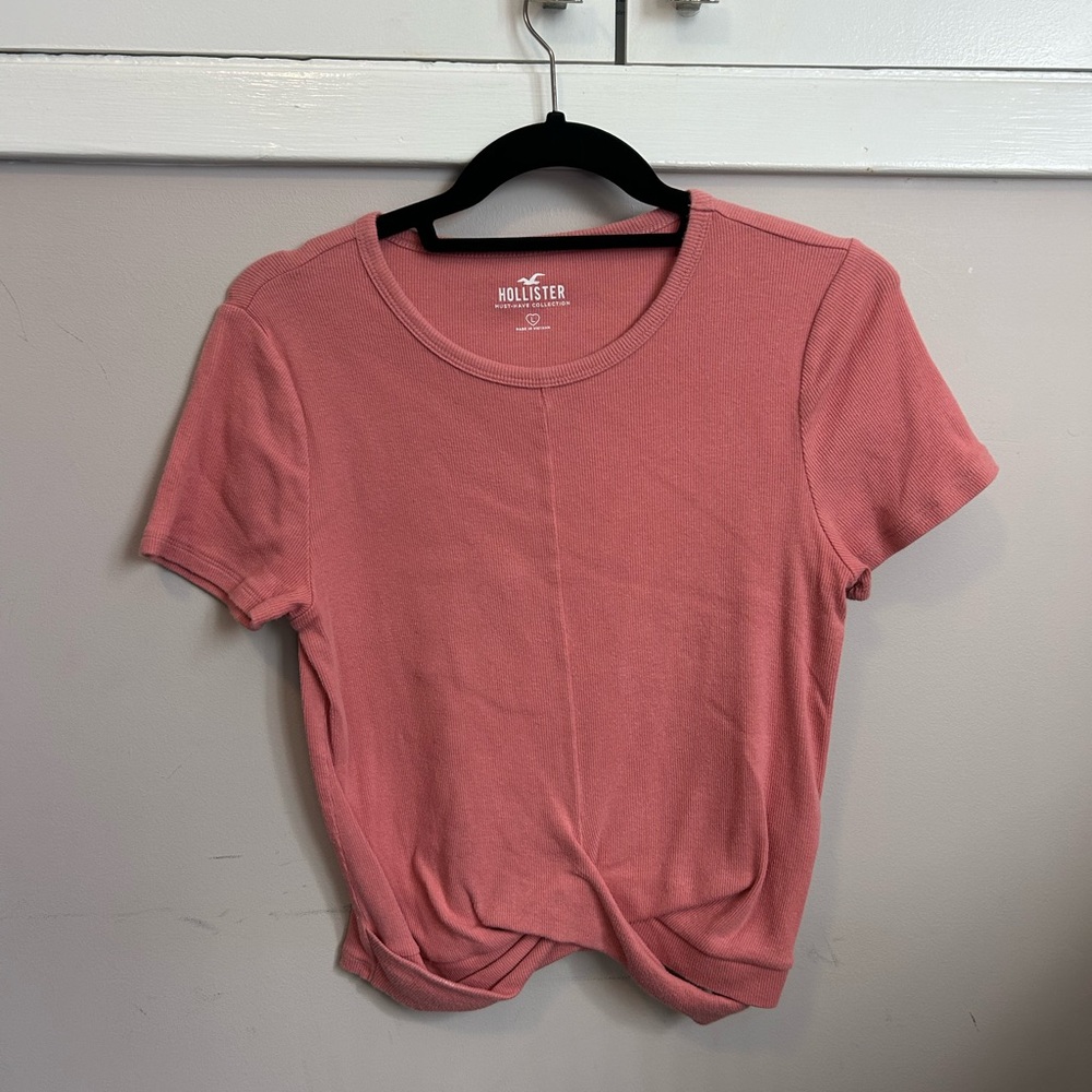 Hollister Women's Ruched Pink T-Shirt- L